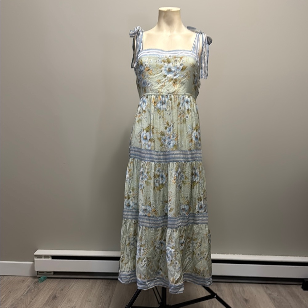 Floral Blue and Cream Maxi Dress